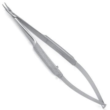 Barraquer Needle Holder, Delicate, Smooth 9.0 Mm Jaws, Round Handle, 4 3/4" (12.1 Cm), Curved W/ Lock