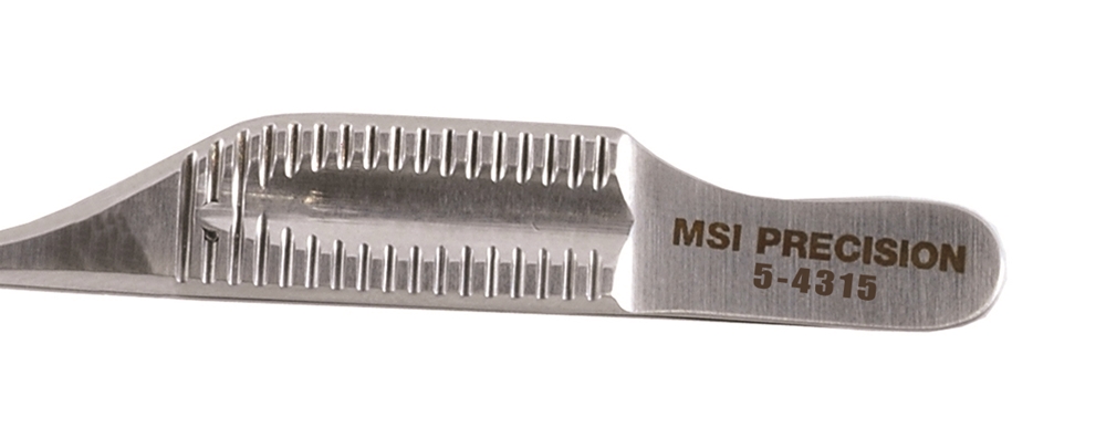 Harms Corneal Utility Forcep, Colibri Style, 1x2 Teeth, 45 Degree Angle, Slightly Overlapping, 3" (7.6 Cm)