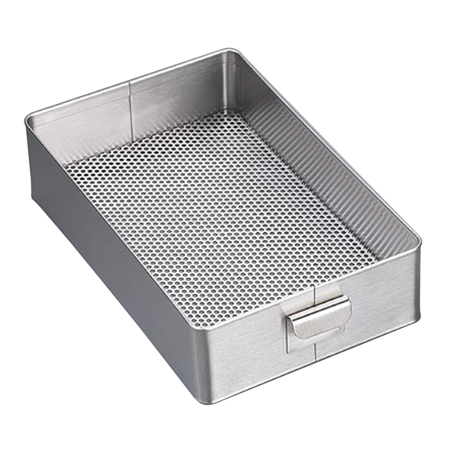 Covered Instrument Sterilization Trays, Perforated Top & Bottom, W/ Positive Locking Latch, Cover Can Be Stored Under Tray During Use, 10 1/2" X 10" X 3 1/2" (26.7 Cm X 25.4 Cm X 8.9 Cm)